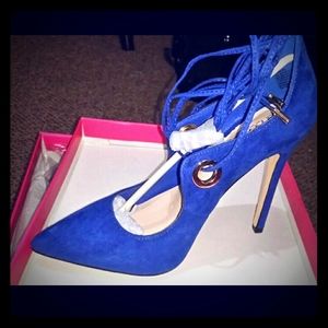 Women's blue Shoe dazzle strap suade heels